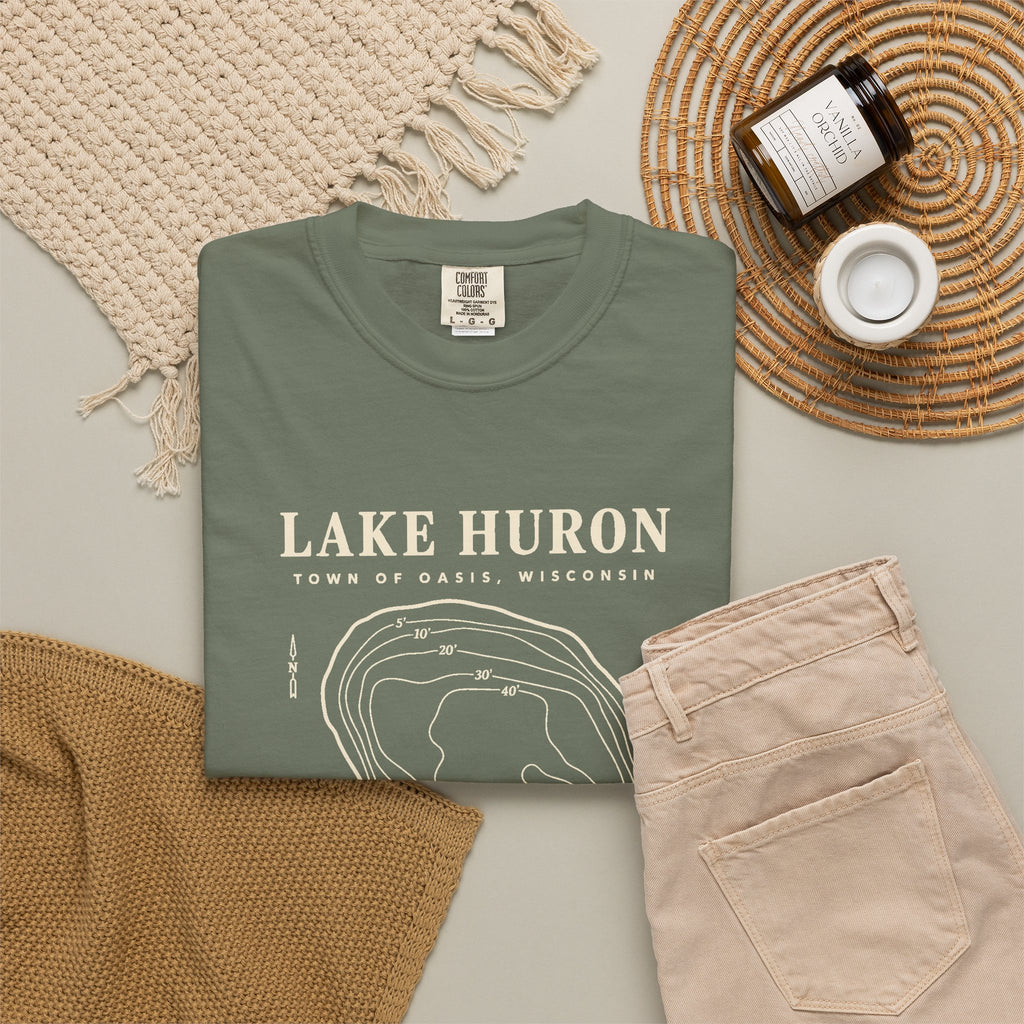 Lake Huron Field Survey Adult T-Shirt - Town of Oasis, Wisconsin