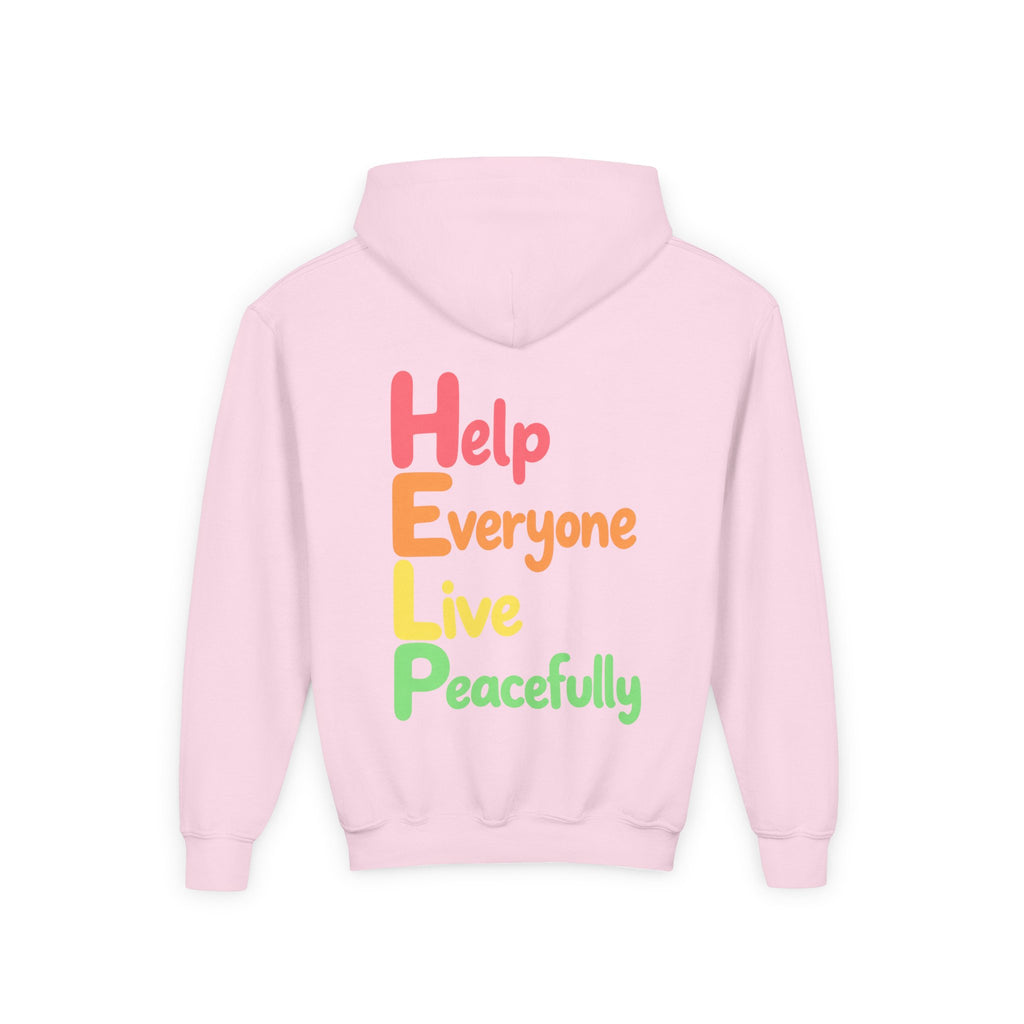 Kids H.E.L.P. Heart Logo Hoodie | Help Everyone Live Peacefully Sweatshirt
