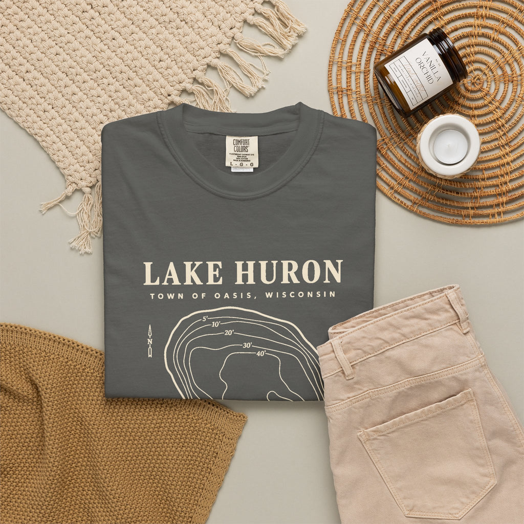 Lake Huron Field Survey Adult T-Shirt - Town of Oasis, Wisconsin