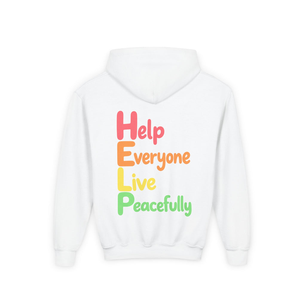 Kids H.E.L.P. Heart Logo Hoodie | Help Everyone Live Peacefully Sweatshirt