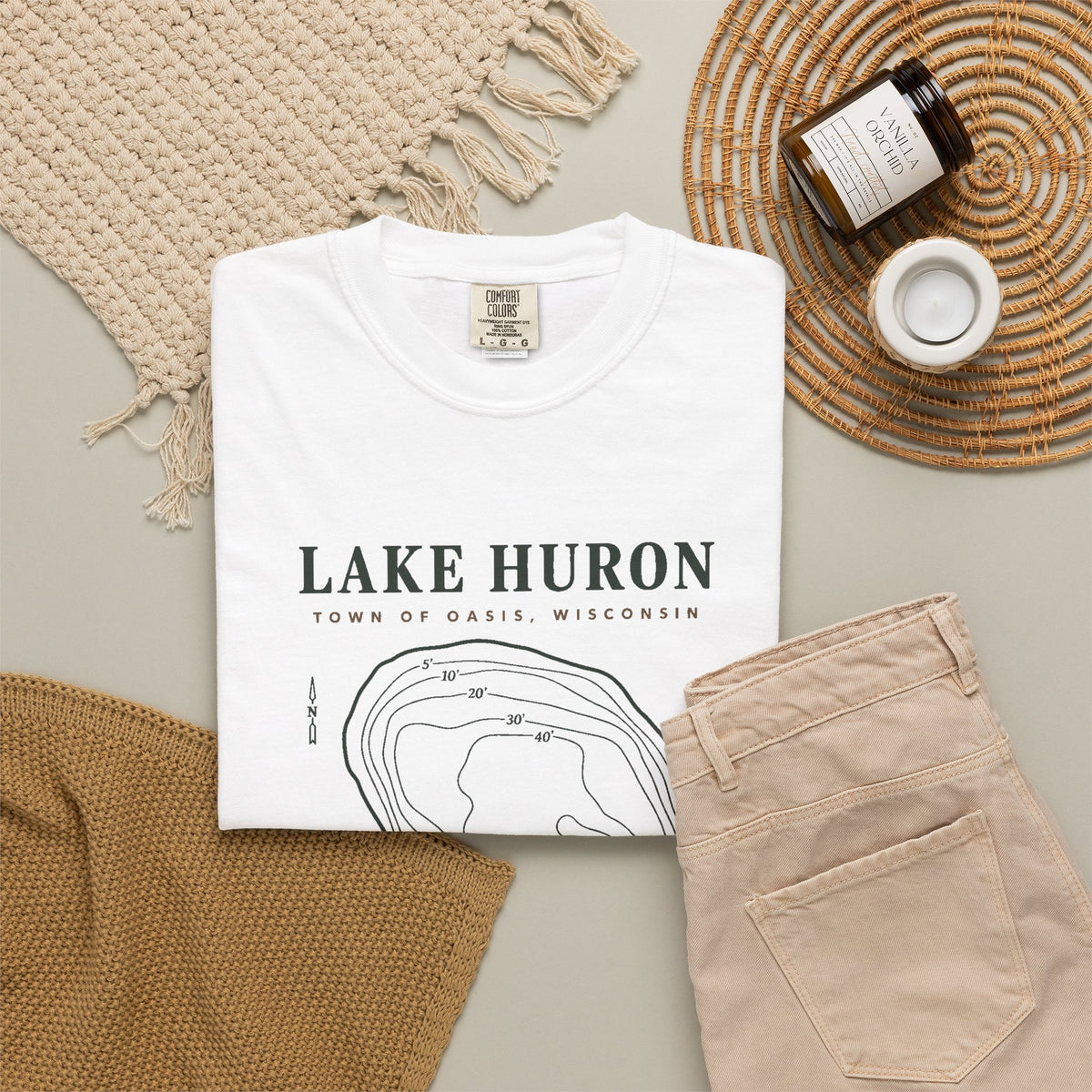 Lake Huron Field Survey Adult T-Shirt - Town of Oasis, Wisconsin