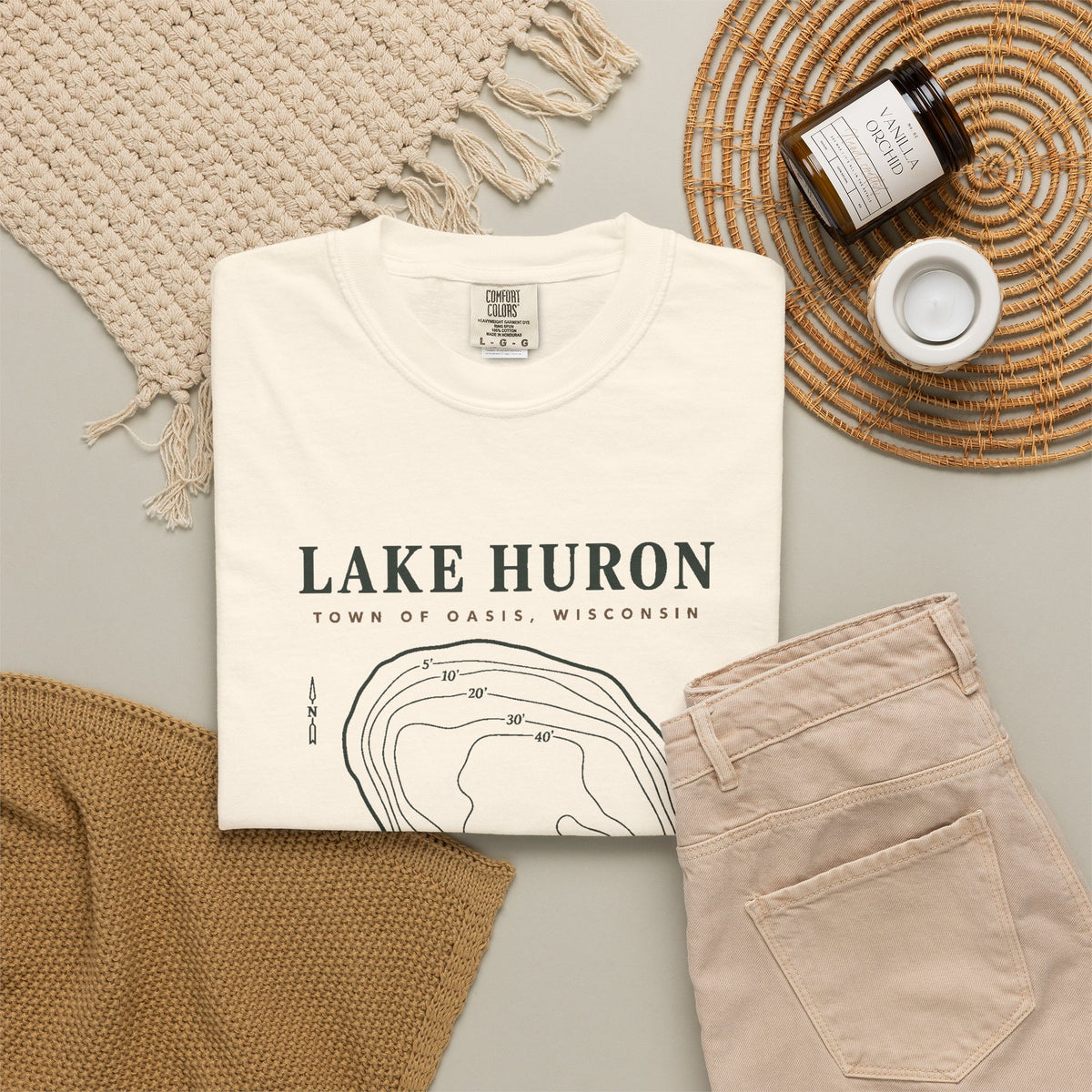 Lake Huron Field Survey Adult T-Shirt - Town of Oasis, Wisconsin